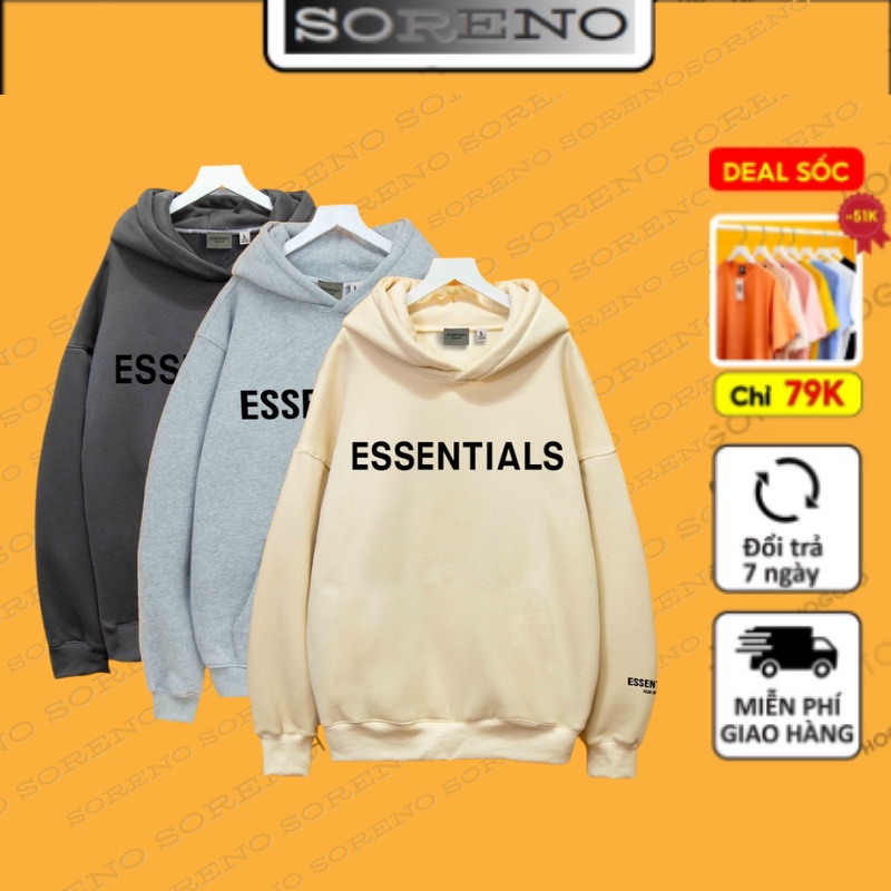 Áo nỉ hoodie Essentials In cao su nổi Soreno shop , áo nỉ bông unisex nam nữ HD01