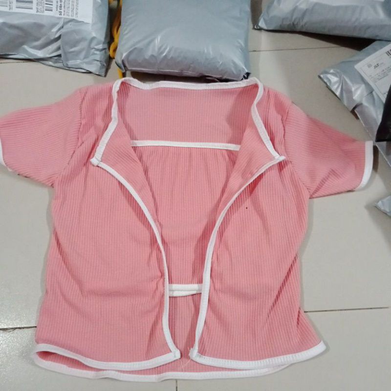 [FreeShip] Set áo gân viền kèm áo ống croptop bộ 2 sản phẩm vải thun 4 chiều Free Size 40-53kg dành cho nữ cá tính sexy