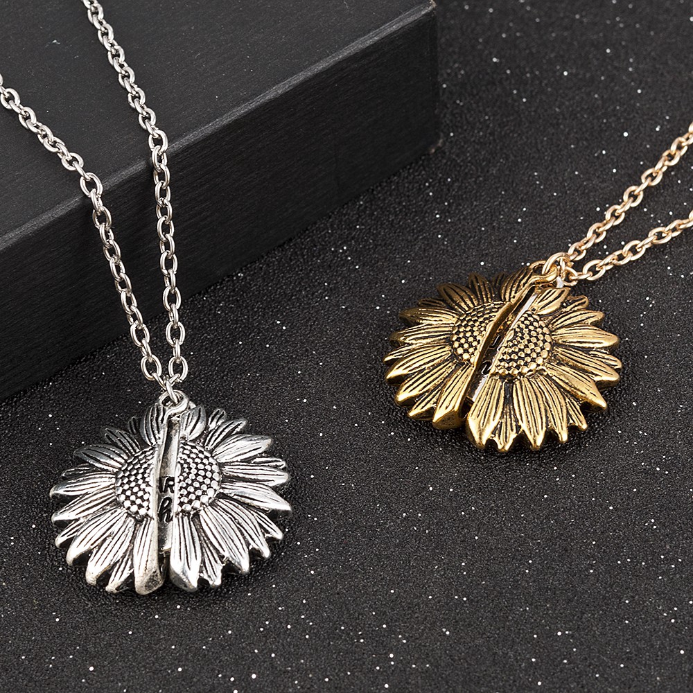 Creative You Are My Sunshine Open Locket Sunflower Pendant Necklace