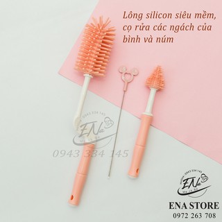 Bộ Cọ Silicon Rửa Bình Sữa, Núm Xoay 360 độ