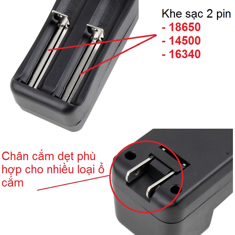 Bộ sạc pin 3.7v đa năng dùng sạc cho nhiều loại pin 18650 16340 14500