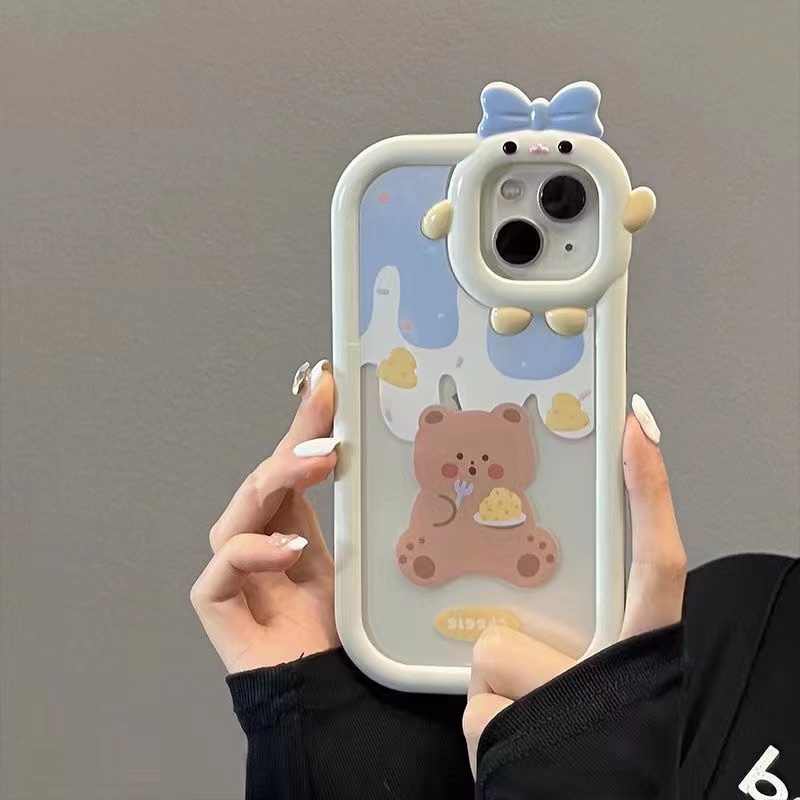 Ốp Điện Thoại Hình Gấu 3D Bảo Vệ Lens Cho iPhone 11 13promax 12 7Plus X XR XSMAX
