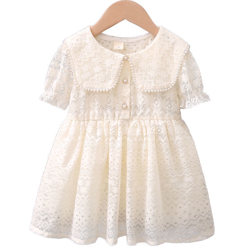 Đầm công chúa phối ren lưới màu trắng mới thời trang mùa hè Hàn Quốc cho bé gái