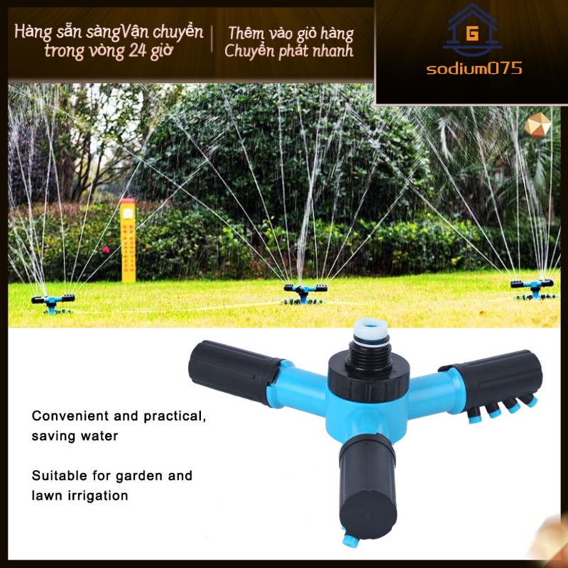 Hàng Hot G1 / 2in 3-Arm Đầu tưới xoay 3 cánh Vòi tưới có thể di chuyển Vòi tưới vườn Thiết bị tưới cỏ Hàng giao ngaySodium075