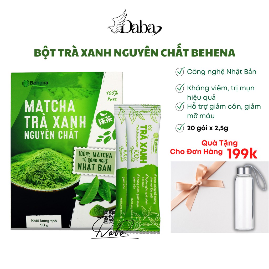 Bột Matcha Trà Xanh Nguyên Chất Behena Hộp 50g - Giảm cân, tốt cho tim mạch, bột trà xanh trị mụn, làm trắng sáng da