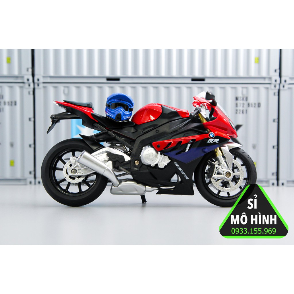 [ Sỉ Mô Hình ] Mô hình xe mô tô BMW S1000RR phiên bản sáng đèn 1:12 Đỏ