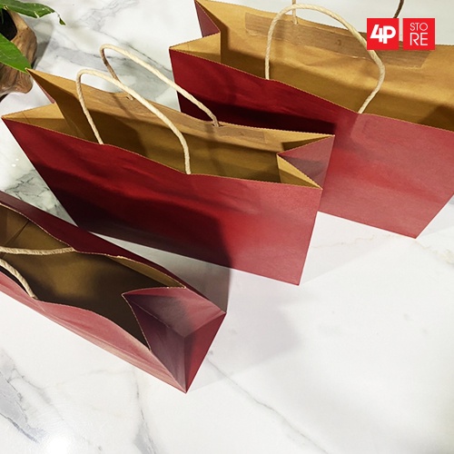 10 TÚI KRAFT ĐỎ ĐẬM NGANG 32X24X11CM  - HỎA TỐC