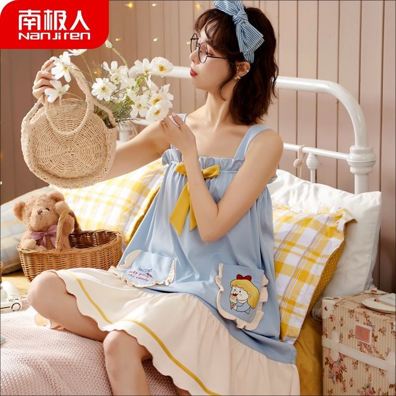 Nam Cực Váy ngủ nữ cotton mỏng kiểu dáng pyjama, vest ban ngày , đầm bầuW