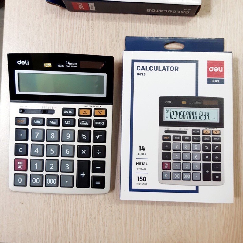 Máy tính Deli 1672C hiển thị 14 số  150-Check Calculator 14-Digit Metal