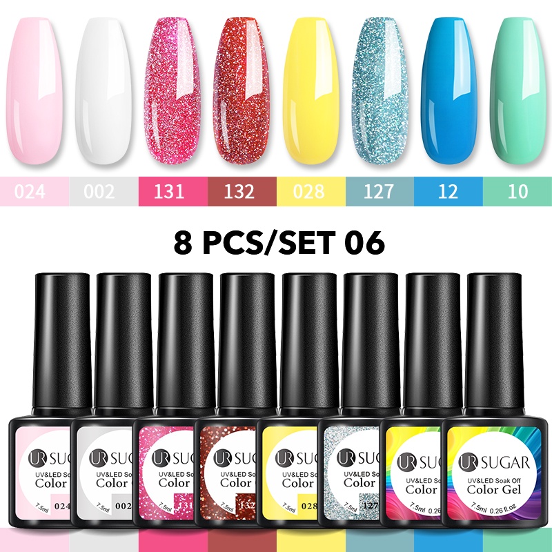 Bộ 8 chai sơn móng tay gel uv UR SUGAR 7.5ml