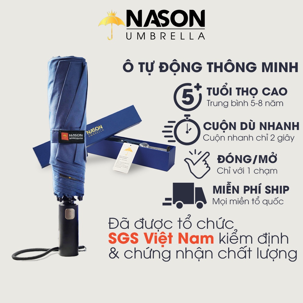 Ô dù tự động 2 chiều cao cấp, Ô gập gấp gọn, Ô che mưa che nắng chống tia UV NASON UMBRELLA, đóng mở tự động 2 chiều