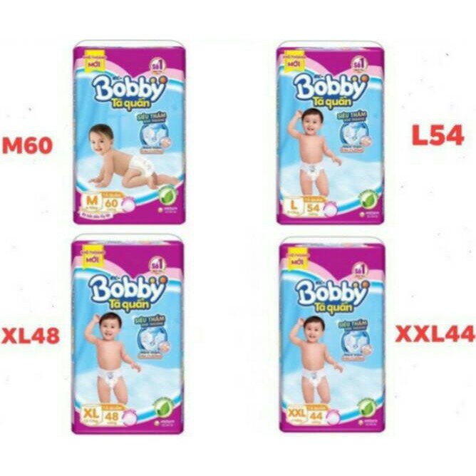 Tã quần Bobby M60/ L54/ XL48/ XXL44/ M74/ L68/ XL62/ XXL56 mẫu mới