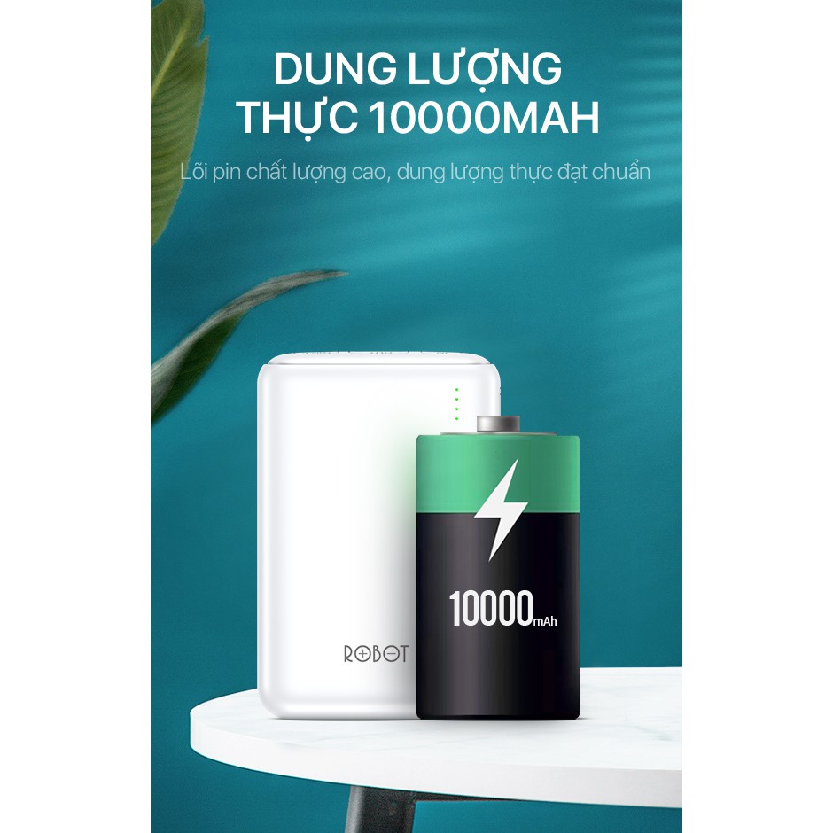 Pin Sạc Dự Phòng 10.000 mAh Super Mini ROBOT RT10 - 2 Cổng Sạc Vào & 1 Cổng Sạc Ra - Bảo Hành 12 Tháng