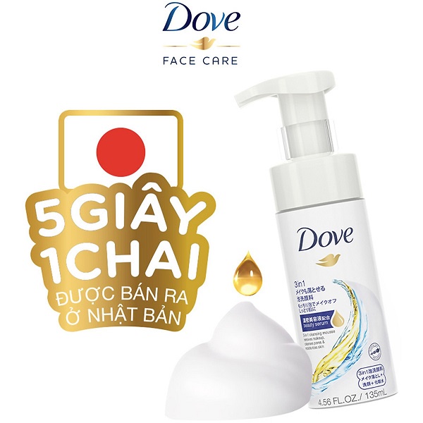 Sữa Rửa Mặt Tẩy Trang Dove Beauty Serum 3-In-1 Cleansing Mousse Removes Makeup Cleanses Pores & Moisturizes Skin 135ml