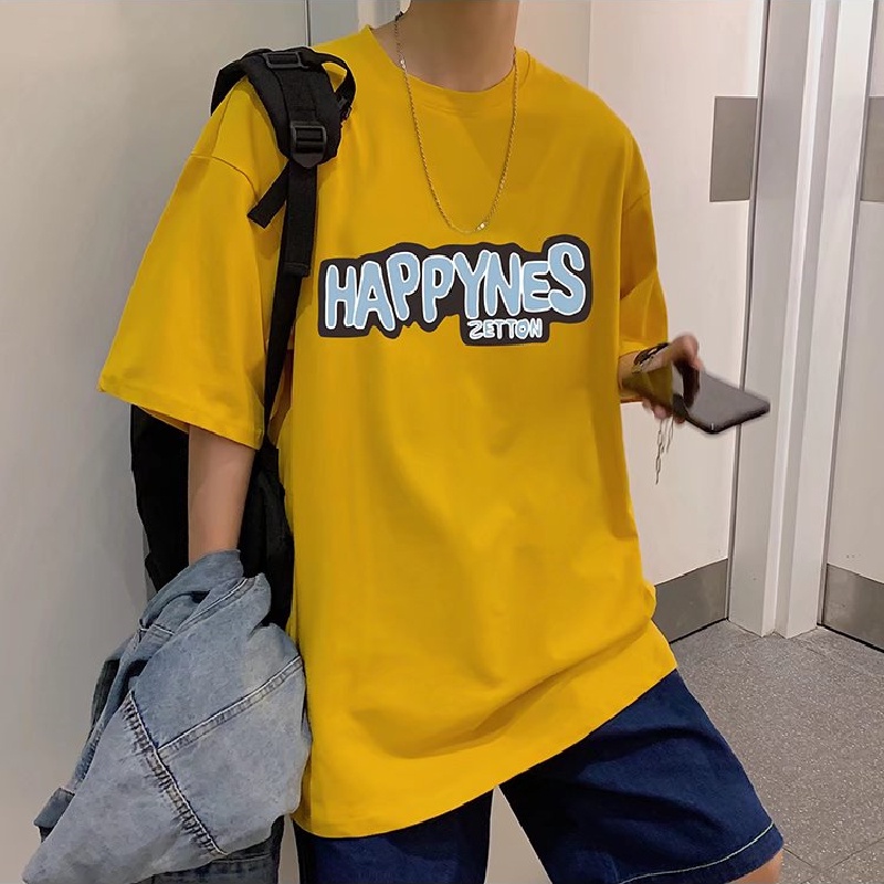 Áo Thun Nam Dáng Rộng In Chữ Phong Cách Hàn Quốc Thời Trang Mùa Hè Size M-8XL