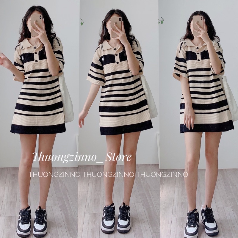 [Ảnh thật/Video]Váy polo XINH chất mongtogi thiết kế 3 cúc thêu hình Hàn Quốc