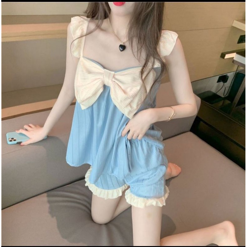 Đồ bộ ngủ nơ tiểu thư 2 dây