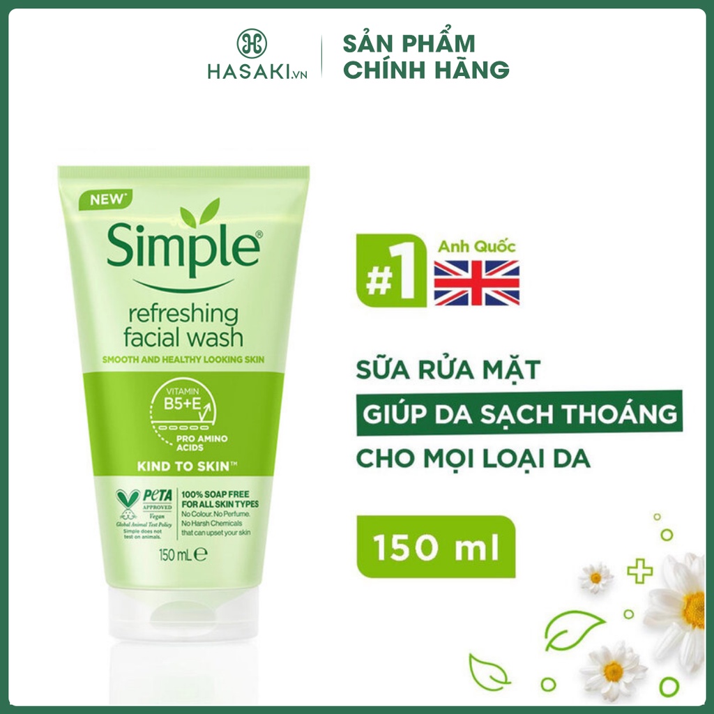 Gel Rửa Mặt Dành Cho Da Nhạy Cảm Simple Kind To Skin Refreshing Facial Wash Gel 150ml Hasaki Sản Phẩm Chính Hãng