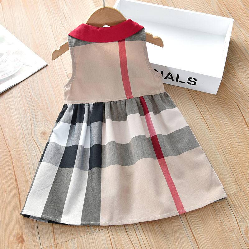 British style cotton lapel sleeveless girls dress