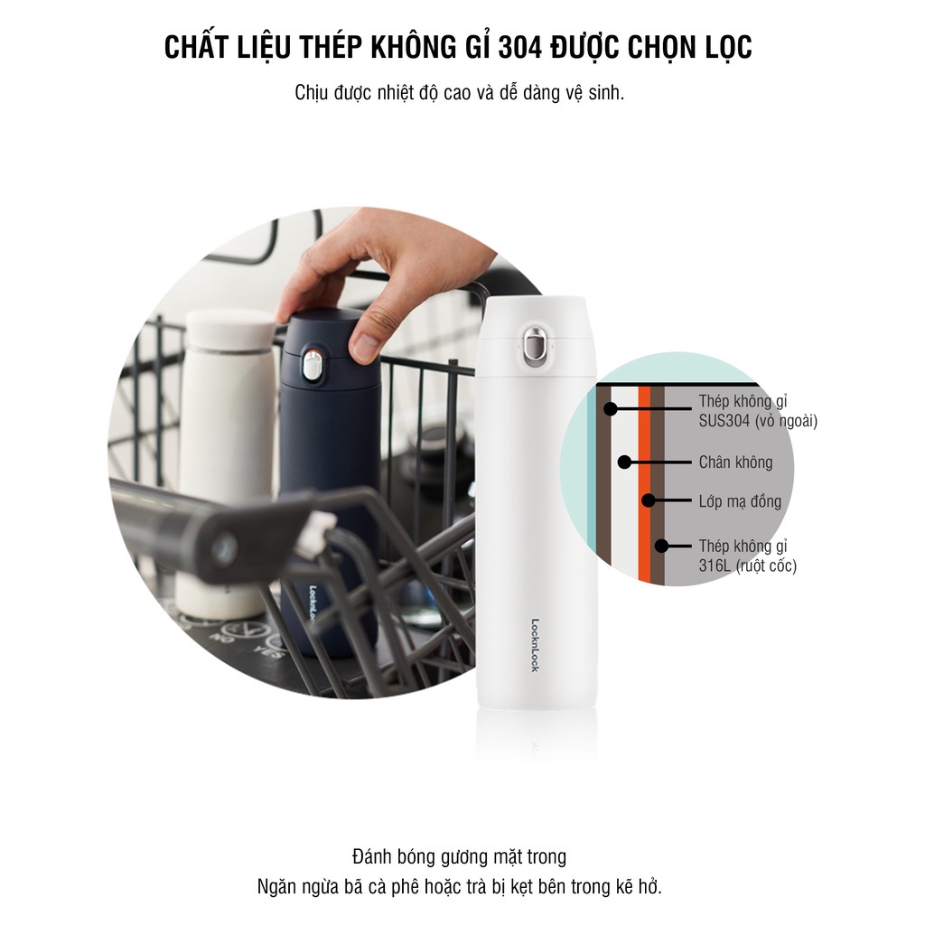 Bình giữ nhiệt Lock&Lock 500ml Featherlight One Touch Tumbler mở nắp một chạm LHC3257 - TRUCANHSG