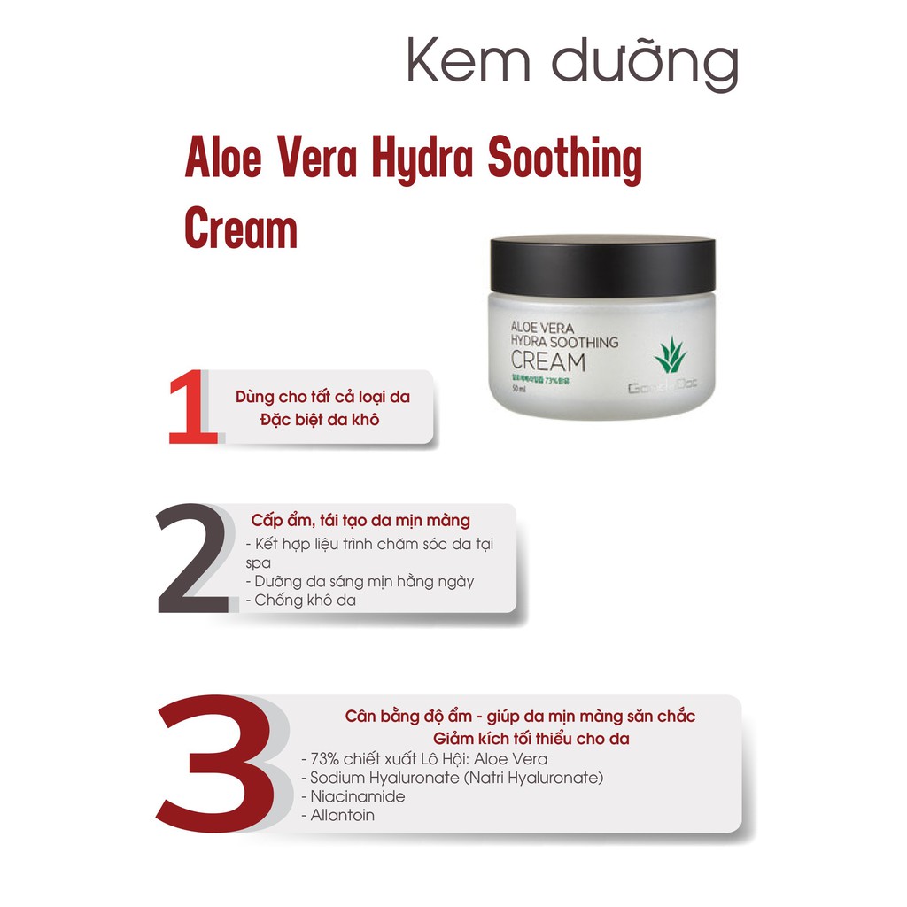 Kem Lô Hội Dưỡng, Cấp Ẩm Trắng Sáng Tái Tạo Da Chống Lão Hóa GoodnDoc Aloe Vera Hydra Soothing Cream 50g