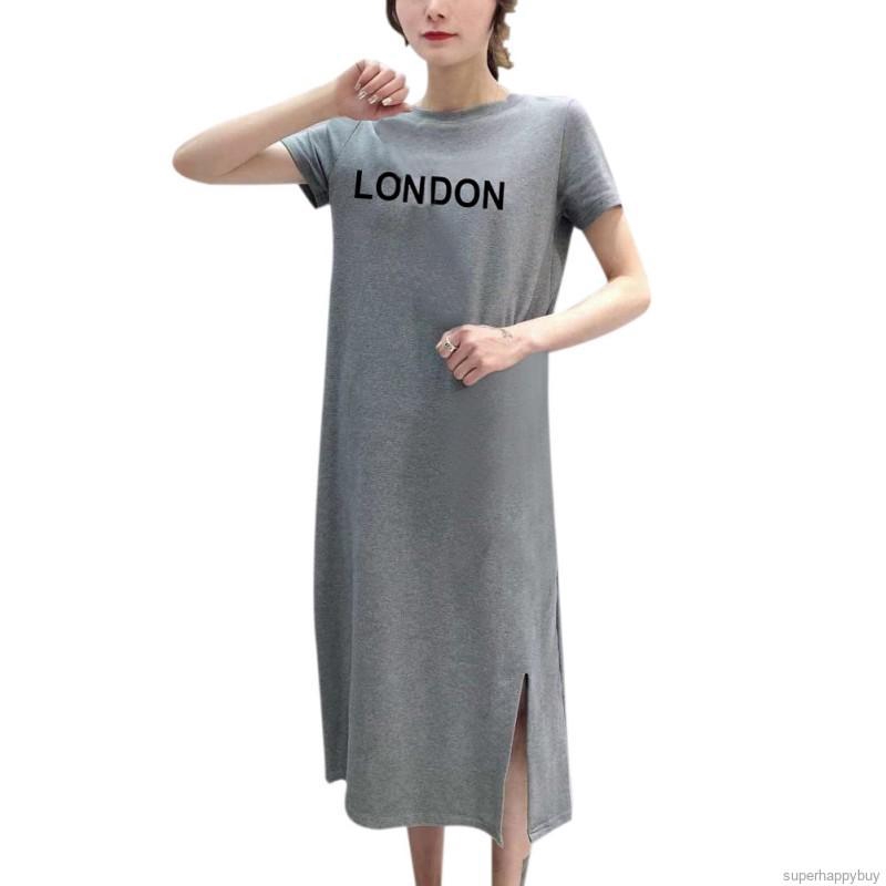 Women's Long Dress Casual Letter Printed Loose Fashion Sexy Spilt Long Dress | BigBuy360 - bigbuy360.vn