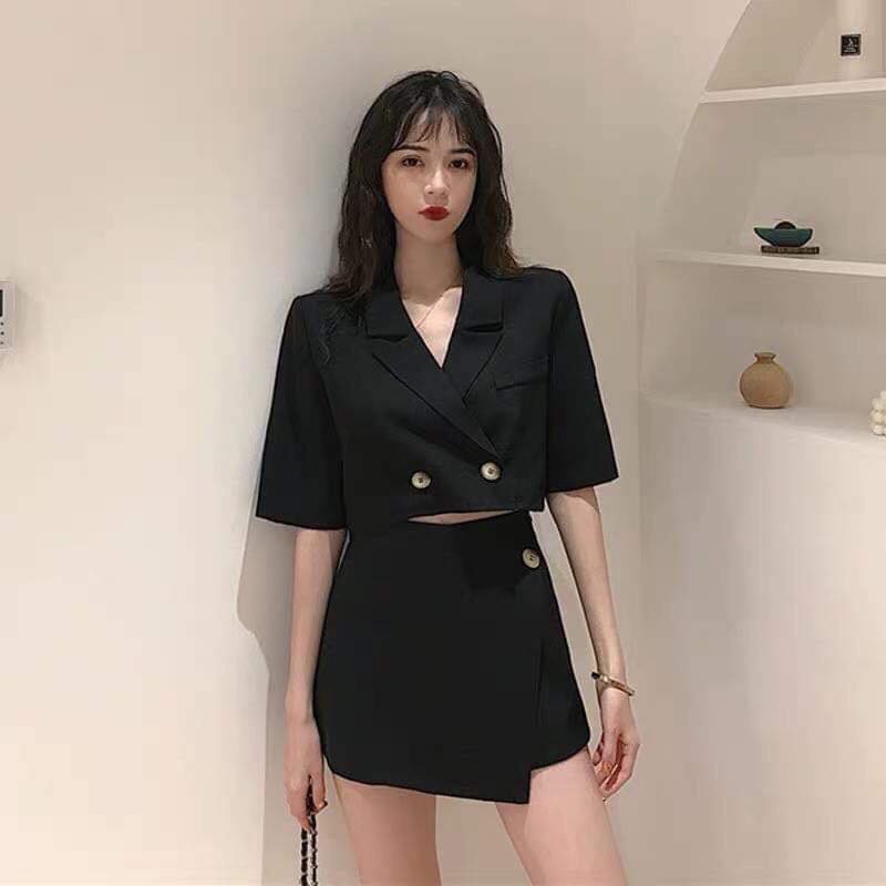 SET ÁO CROPTOP CỔ VEST + CHÂN VÁY | BigBuy360 - bigbuy360.vn