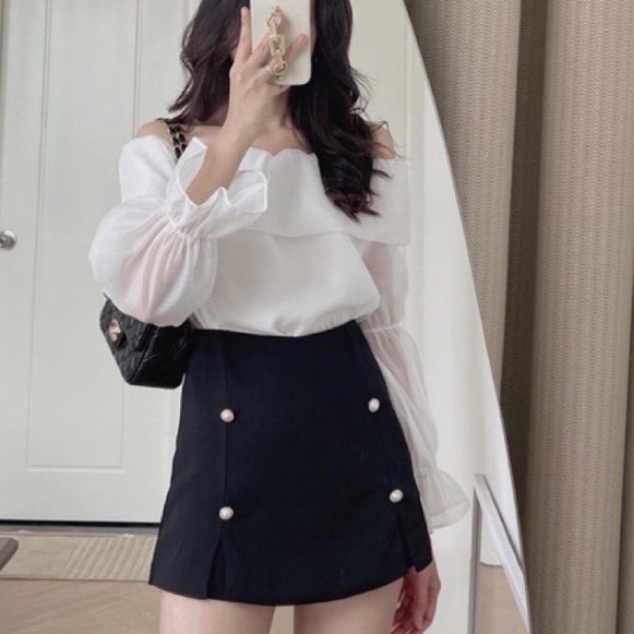 Chân váy chữ A NHẬT LINH thiết kế dáng ôm phối 2 hàng cúc đá sanh chảnh xẻ tà sexy quyến rũ - CV564