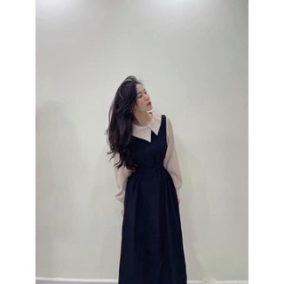 Đầm xoè phối cổ lệch đai eo