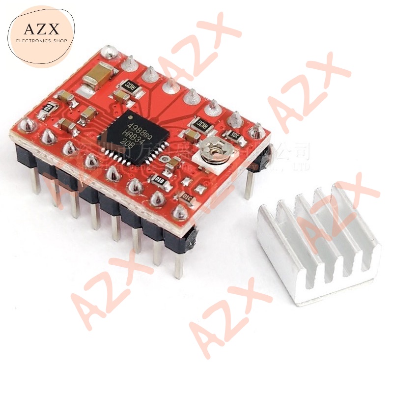  Mô-đun bước trình điều khiển động cơ A4988 màu đỏ 4988 (dành cho máy in 3D) + Tản nhiệt