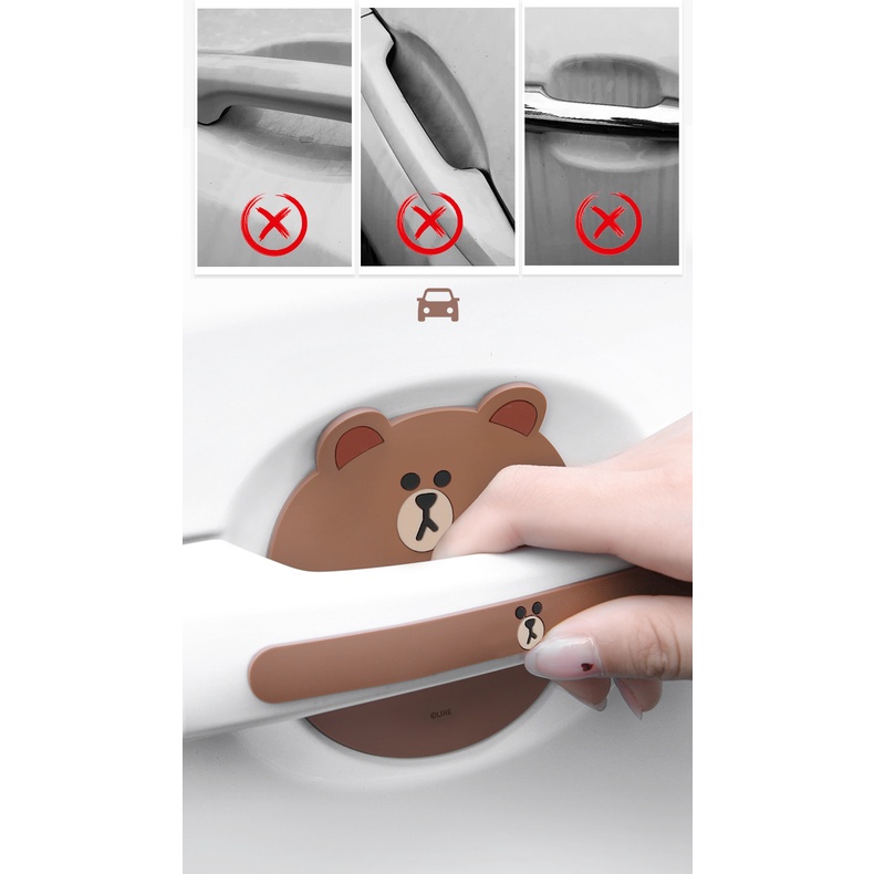 STICKER DÁN CỬA XE Ô TÔ CHỐNG VA ĐẬP CỬA VÀ TAY NẮM HÌNH GẤU BROWN LINE FRIENDS SIÊU ĐÁNG YÊU