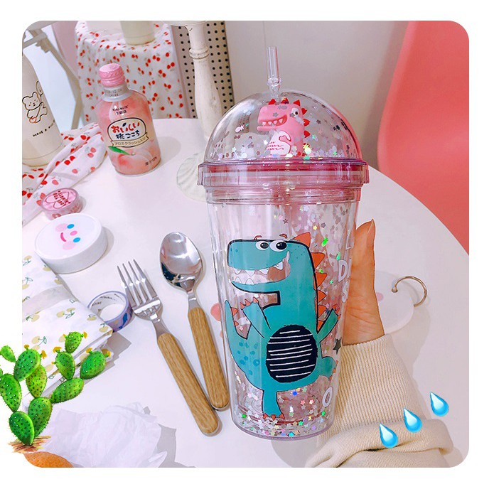 Bình nước Giữ nhiệt 500ml 2 lớp hình KHỦNG LONG cute