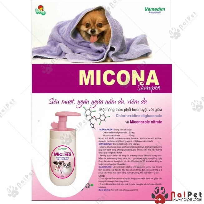 Sữa Tắm Đặc Trị Viêm Nang Lông Viêm Da Nấm Da Cho Chó Mèo Micona Vemedim 200ml