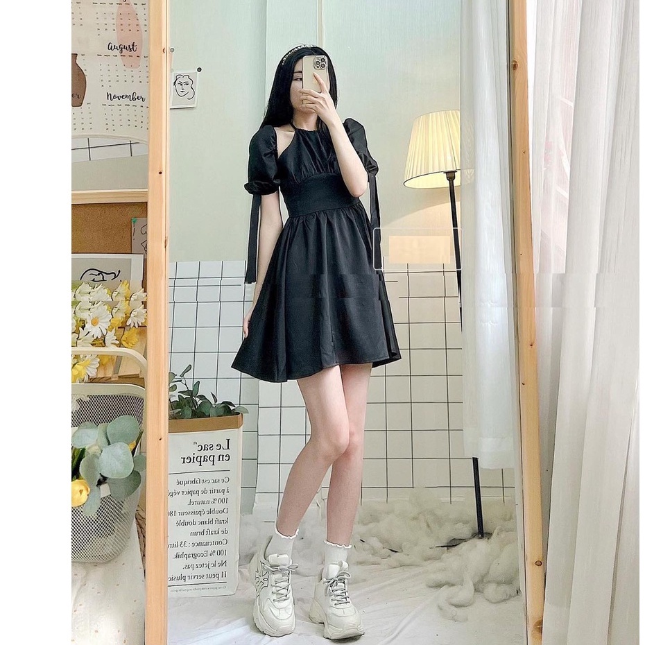 Đầm maxi Cổ Yếm Nữ 🌸FREESHIP🌸 Váy tay bồng bánh bèo tiểu thư siết eo dáng chữ a kiểu hàn quốc Ulzzang