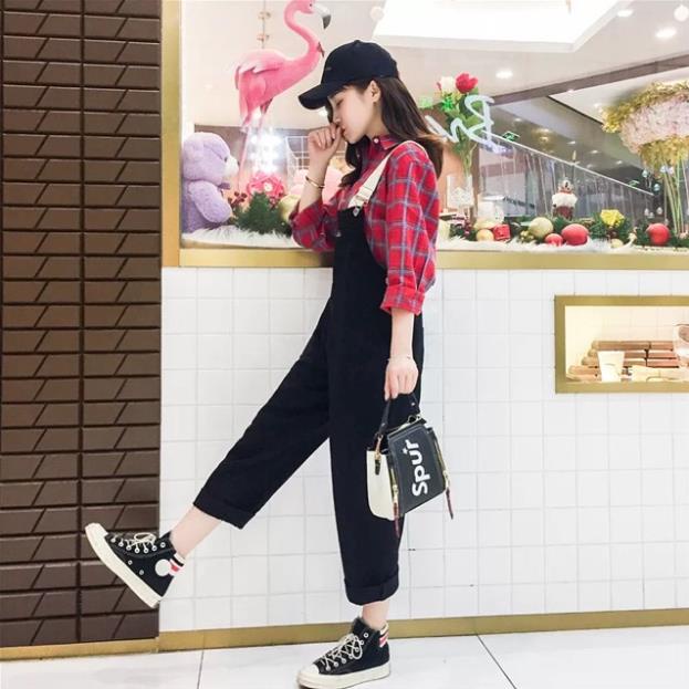 Quần yếm kaki, quần yếm nam nữ 2 dây phối màu thêu Aha, Kiểu quần ulzzang mặc trẻ trung , chất vải đẹp