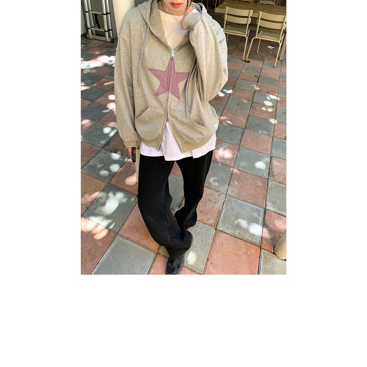 ZHELIHANGFEI Áo Hoodie Tay Dài Họa Tiết Ngôi Sao Theo Phong Cách Preppy Theo Phong Cách Mỹ Dễ Phối Đồ