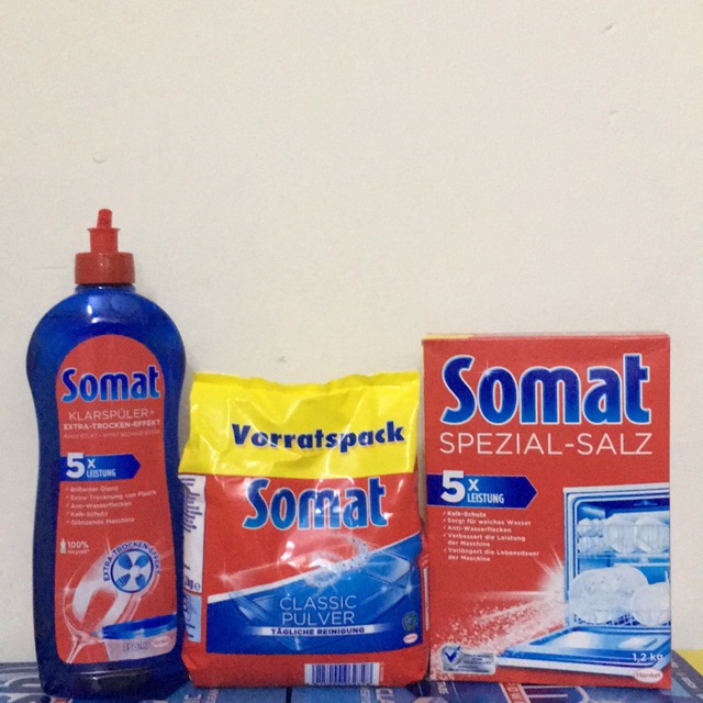 Bột rửa bát somat 1.2 kg + nước làm bóng somat 760 ml và muối tửa ly somat 1.2kg