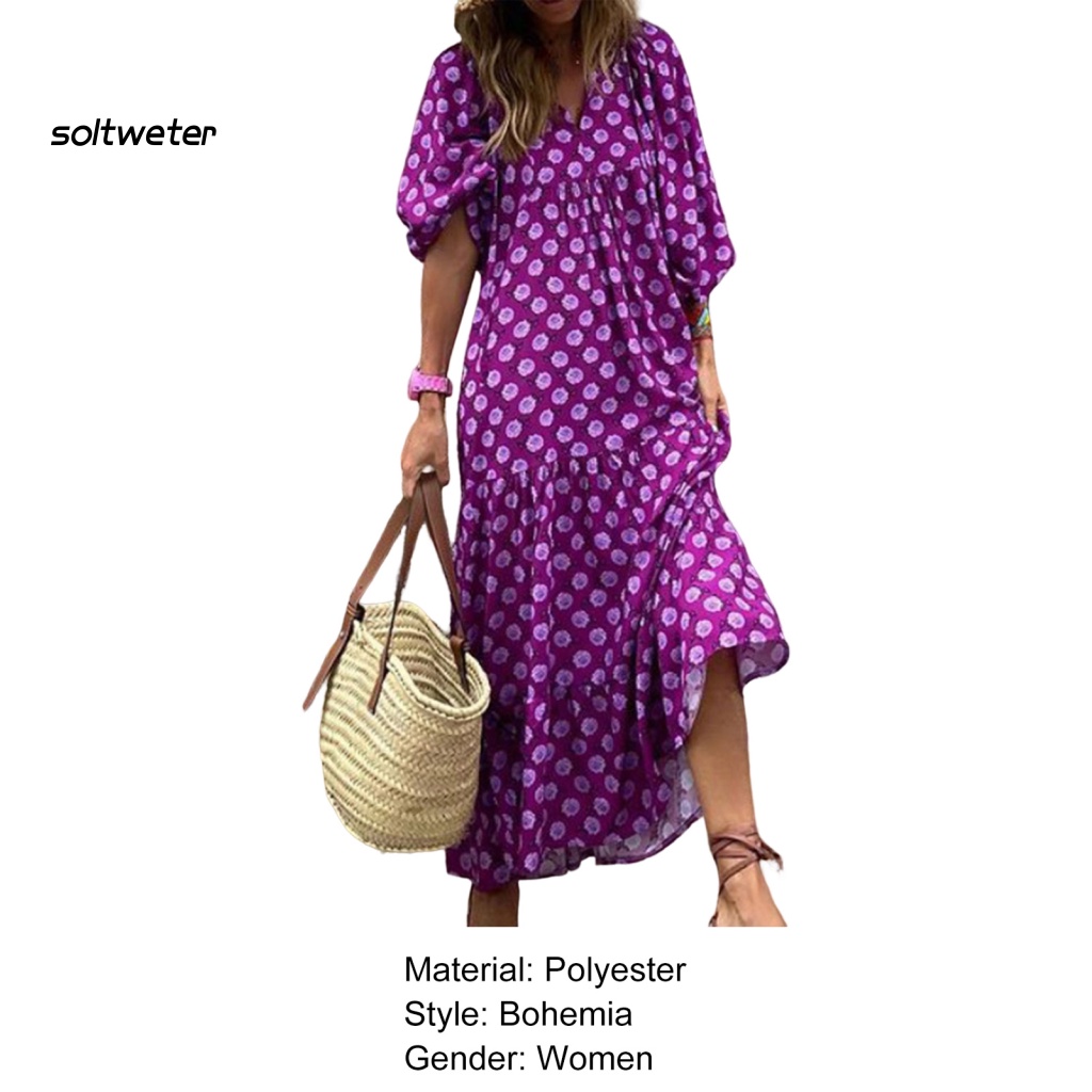 Đầm Maxi Eo Cao In Họa Tiết Phong Cách Boho Cổ Điển Dành Cho Nữ