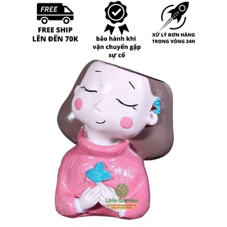 [ Quà Tặng Kèm ] chậu trồng cây hình cô gái áo len hồng