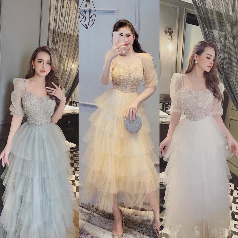 Đầm dự tiệc xếp tầng kết cườm TRIPBLE T DRESS - size M/L- MS106V