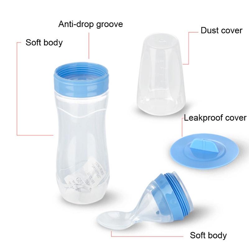 Bình Ăn Dặm 120ml Bằng Silicone Kèm Muỗng Chống Bụi Cho Bé