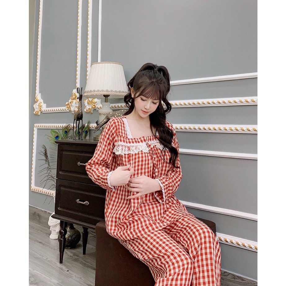 BỘ ĐỒ BẦU CỔ VUÔNG PHỐI BÈO VIỀN TIỂU THƯ