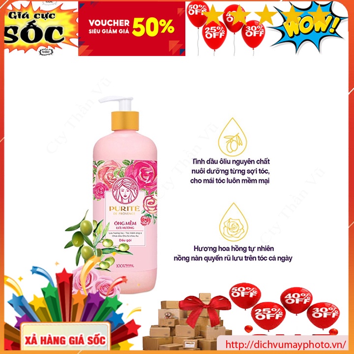 Dầu Gội Purité  Hoa Anh Đào và Hoa Hồng 600ml Dưỡng Chất Thiên Nhiên, Giúp Trẻ Hóa Sau Mỗi Lần Gội