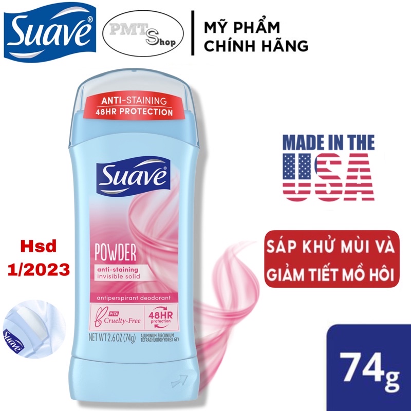 Lăn sáp khử mùi nữ Suave Powder Invisible Solid Antiperspirant Deodorant Stick 74g