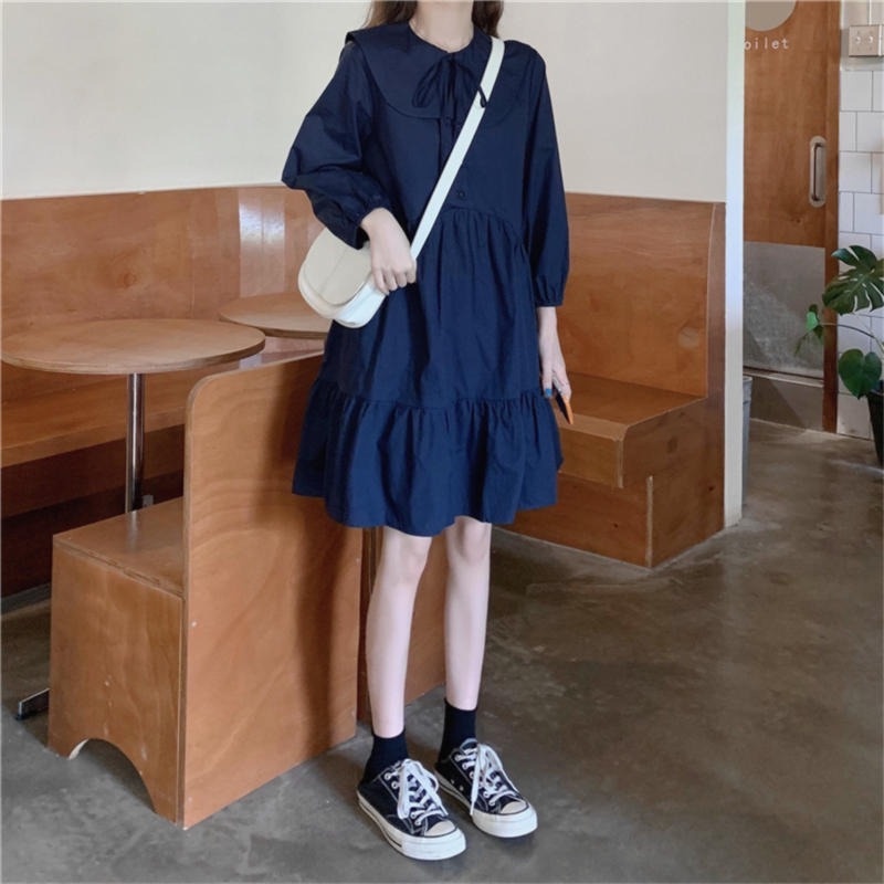 Đầm cổ thủy thủ dáng rộng thiết kế mới thời trang mùa xuân thu theo phong cách hàn quốc cho nữ