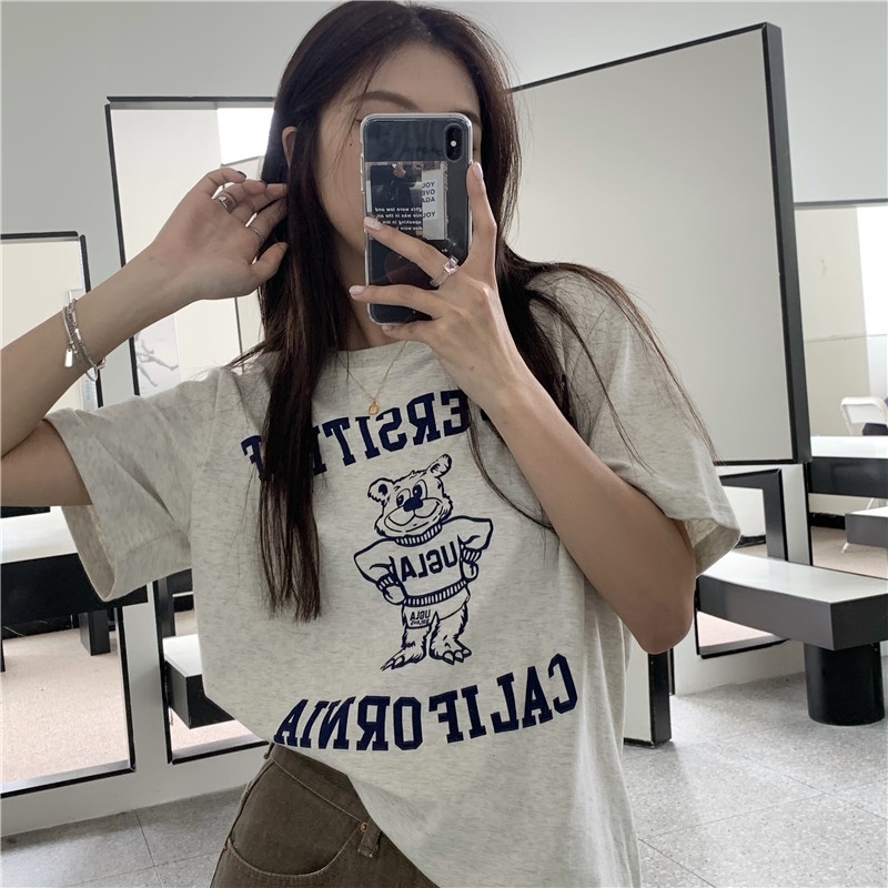 Áo thun nữ ngắn tay in hình phong cách retro