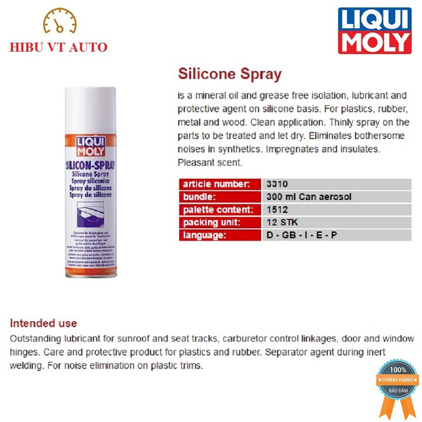 Chai xịt silicon bôi trơn bảo dưỡng cao su, nhựa Liqui Moly Silicon-Spray 3310 300ml