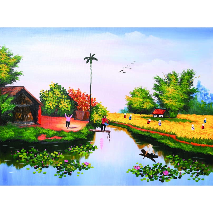 Tranh Dán tường 3D Phong Cảnh Làng Quê
