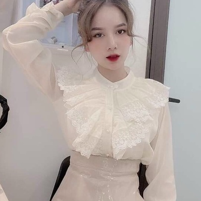 Áo sơ mi voan tiểu thư, Áo tơ óng 2 lớp cổ bèo cực xinh dễ phối đồ mặc đi làm, đi chơi | BigBuy360 - bigbuy360.vn