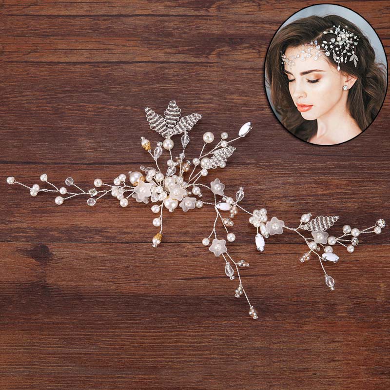 Dây hoa cài tóc cô dâu đính đá pha lê handmade